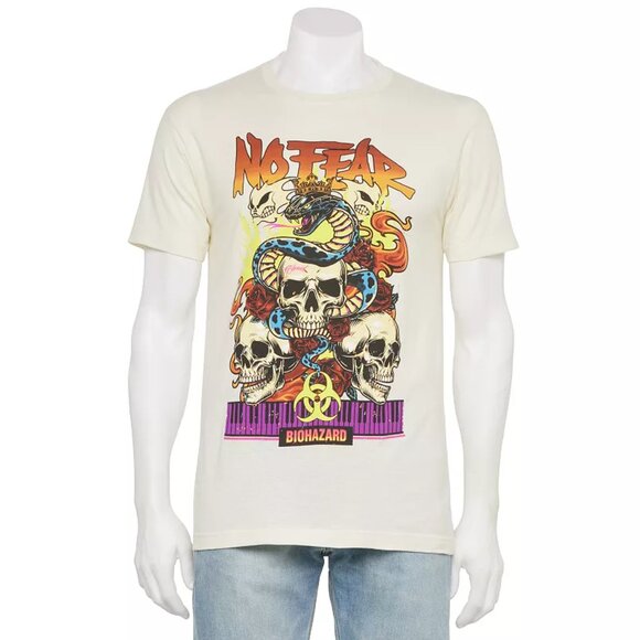 Men's No Fear Skulls, Snakes & Flames Oversized Graphic Tee, Size: S - Picture 2 of 3